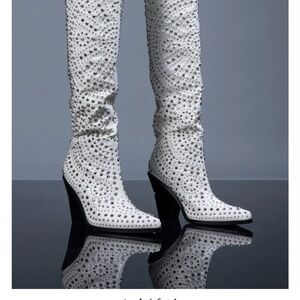 White Heeled Boots with Unique Studded Design
